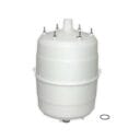 White cylindrical tank with multiple connectors on top and a black O-ring beside it.