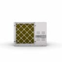 Air conditioning unit with a yellow filter behind a diamond-patterned grille and control panel on the side.