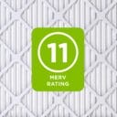 MERV rating 11 displayed on a green badge, set against a textured white air filter background.