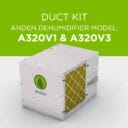 Duct kit for Anden dehumidifiers A320V1 and A320V3, featuring a white casing and yellow filter grid.