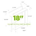 Technical drawing of an 18-inch round inlet and outlet with detailed dimensions labeled.