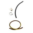 Black and brown hoses with yellow stripes, accompanied by metal hose clamps.