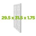 White air filter with a diamond pattern, dimensions 29.5 x 31.5 x 1.75 inches prominently displayed in green text.
