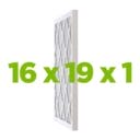Air filter with a diamond pattern, dimensions 16 x 19 x 1, displayed prominently in green text.