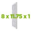 Air filter with a white frame, featuring a diamond pattern, dimensions 8 x 11.75 x 1 in bold green text.