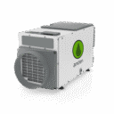 Déshumidificateur blanc compact avec une grille d'aération circulaire et le logo vert « anden », conçu pour un contrôle efficace de l'humidité.