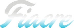 Texte stylisé « Fiacre » dans un dégradé argent et bleu, avec une typographie élégante et fluide.