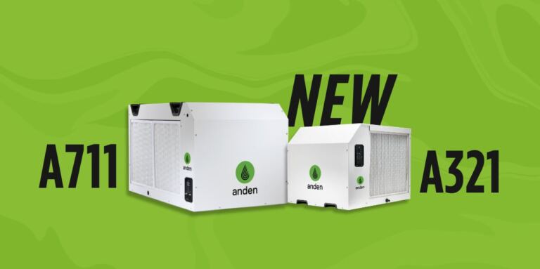 Anden A711 and A321 air purifiers on a green background.